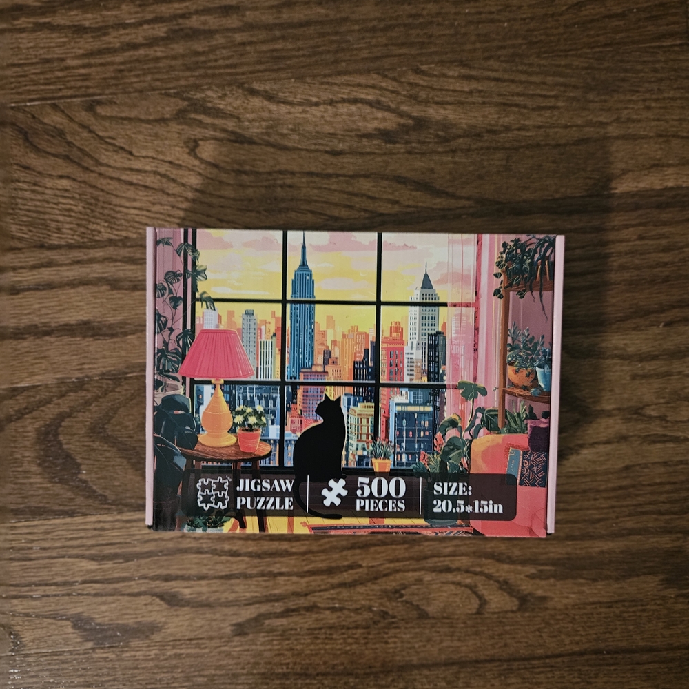 Cityscape Cat Jigsaw Puzzle - 500 Pieces - Pink and Black
